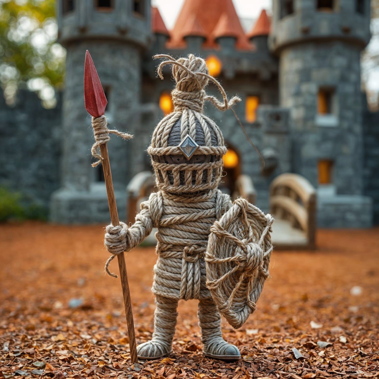 Whimsical Twine Knight in a Rustic Setting