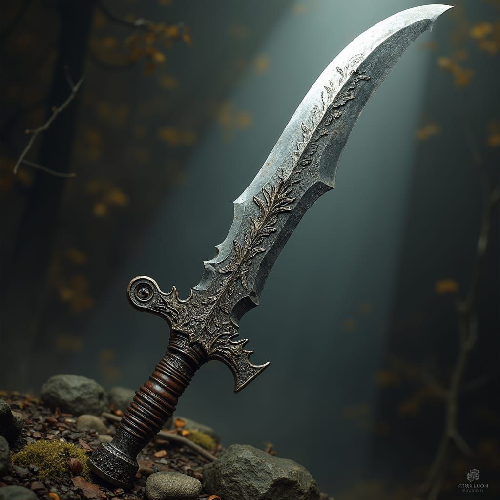 Hybrid Sword: Kopesh Blade and Kukri Spine in Chiaroscuro