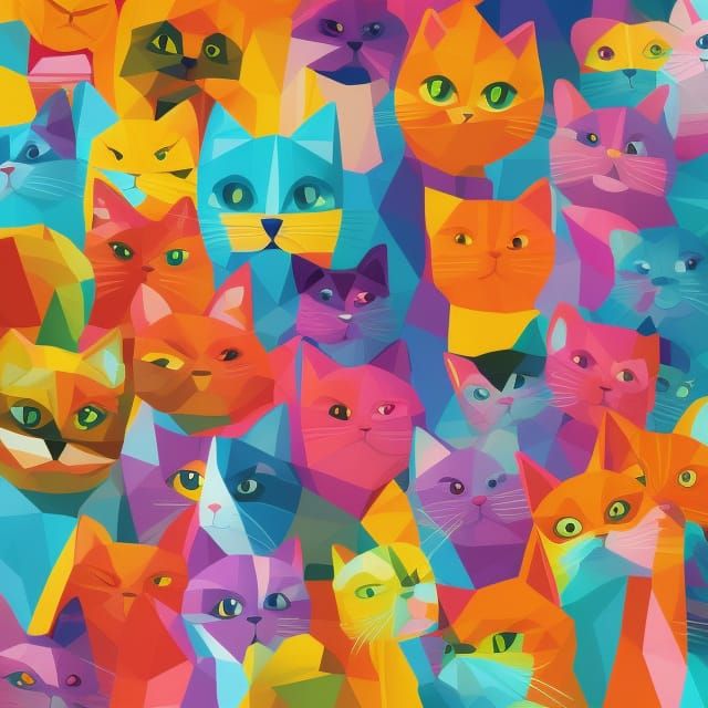 Hypercolorful Cats Poster in Low-Poly Vector Art