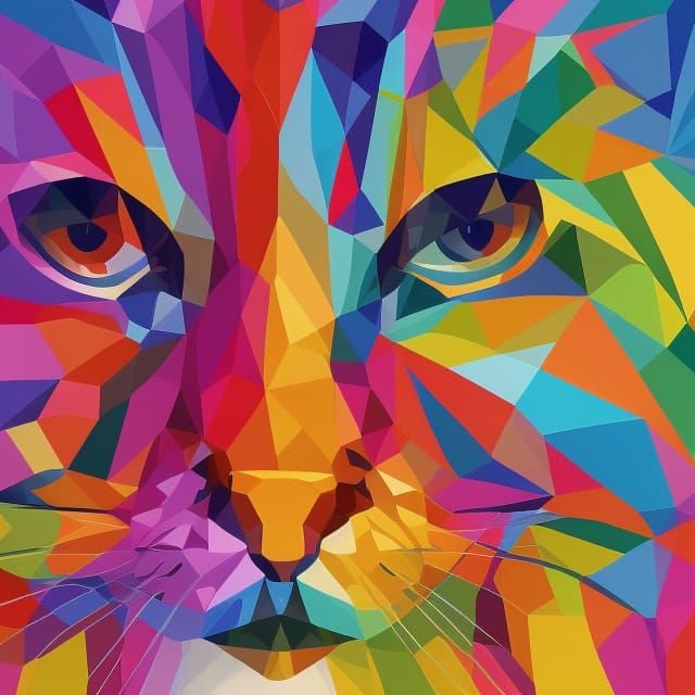 Hypercolorful Cats Poster in Surrealist Low-Poly Style