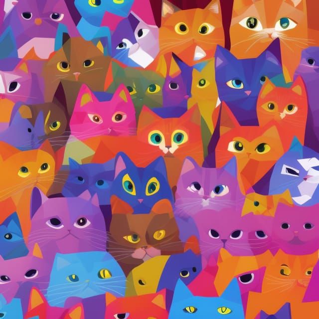 Hypercolorful Cats in Low-Poly Vector Art Style