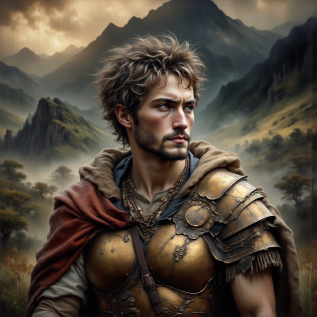 Roman Centurion in Misty Highlands Oil Painting