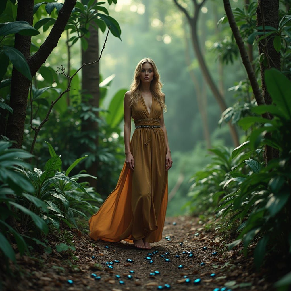 Supermodel in a Tropical Wonderland with Blue Beetles