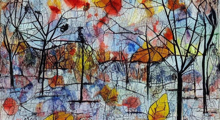 Autumn Leaves in First Frost: Ink Drawing