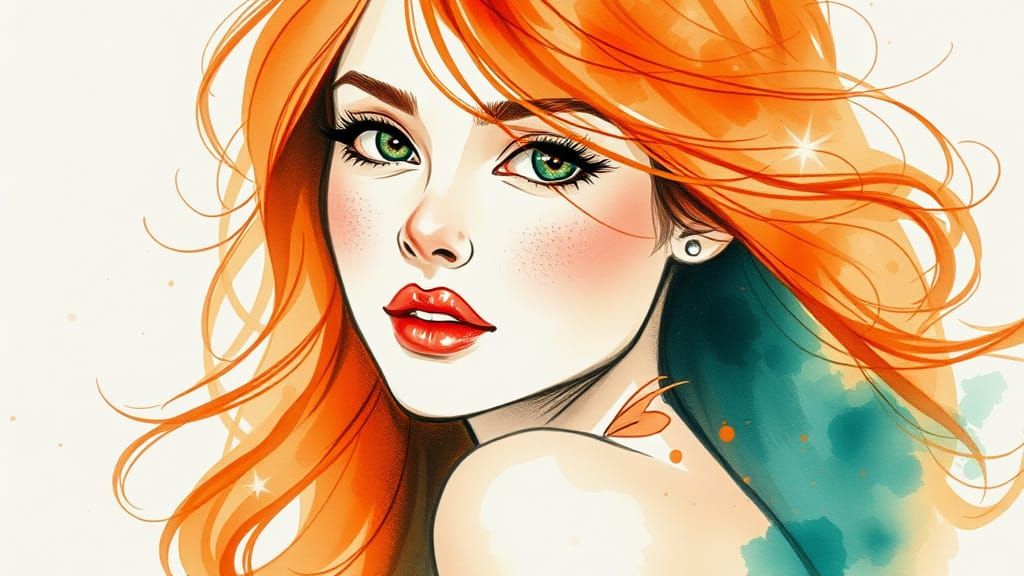 Dreamy Watercolor Sketch of a Beautiful Woman