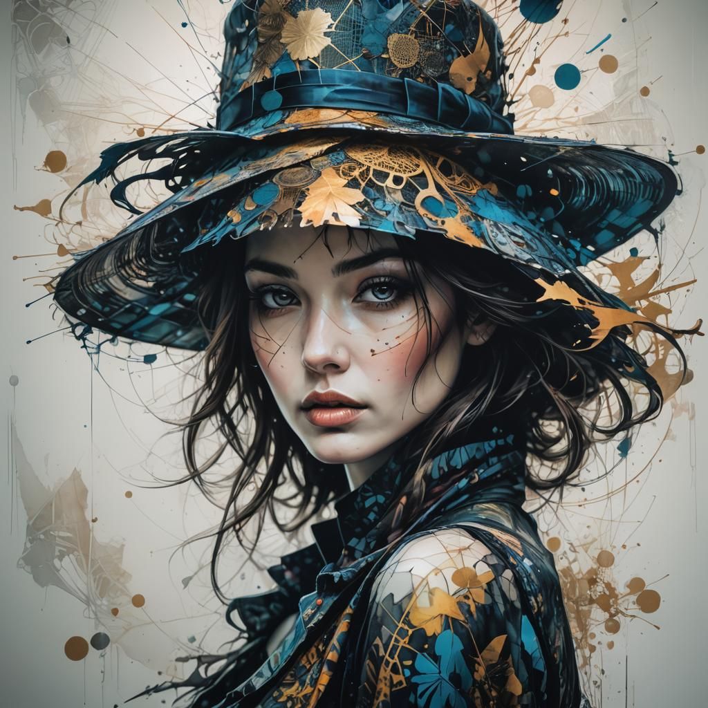 Mysterious Silhouette with Hat in Surreal Double Exposure