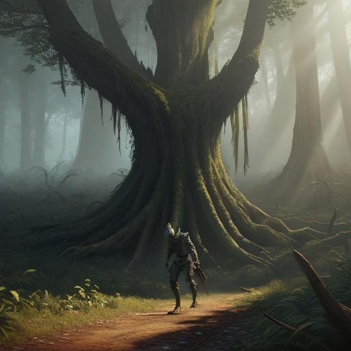 Zombie Walks Through Forest: Pulp Fantasy Art