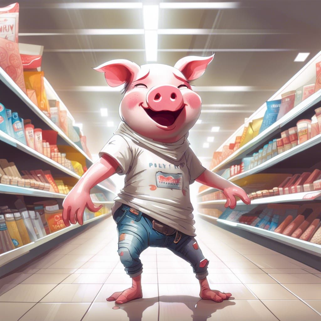 Anthro Pig Dances in Supermarket Aisle