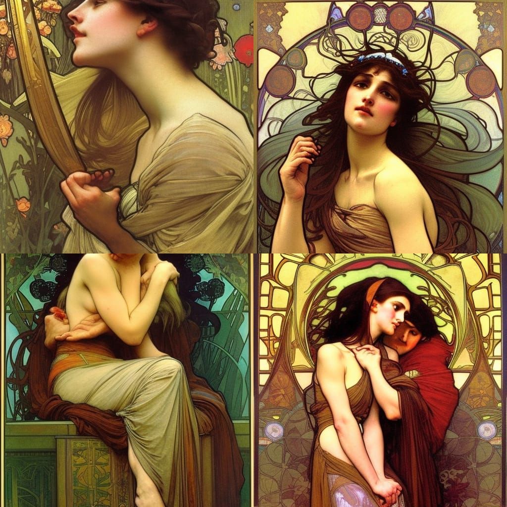 Elegant Woman with Floral Accents in Art Nouveau Style