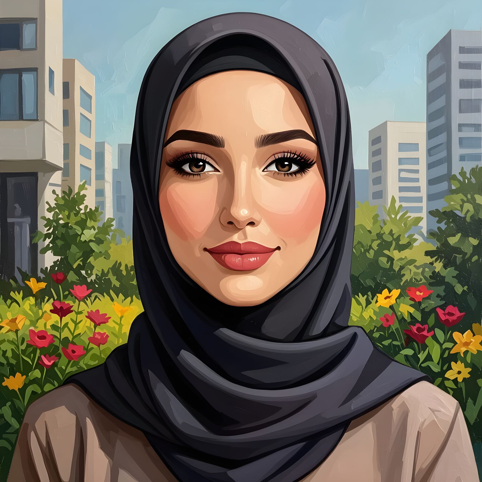 Elegant Hijabi Woman Smiling in Garden City