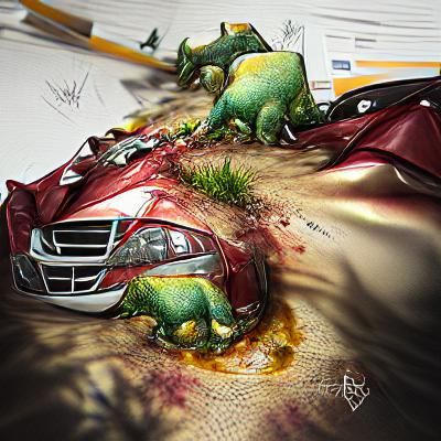 Dinosaur Car Accident Generated by AI