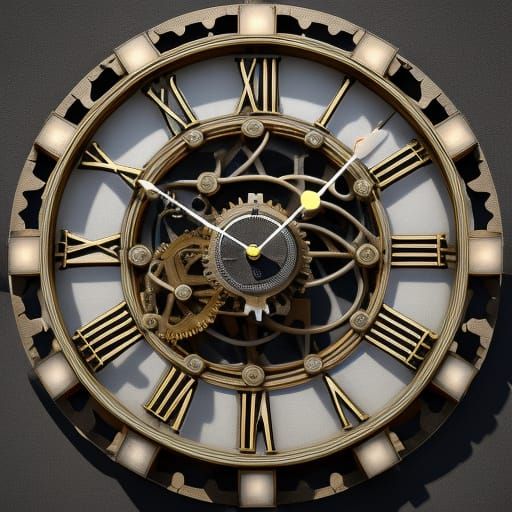 Futuristic Neon Clock with Visible Gears