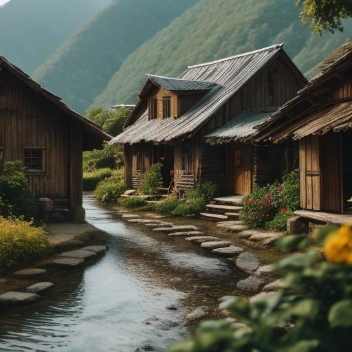 Picturesque Rustic Village in Natural Light