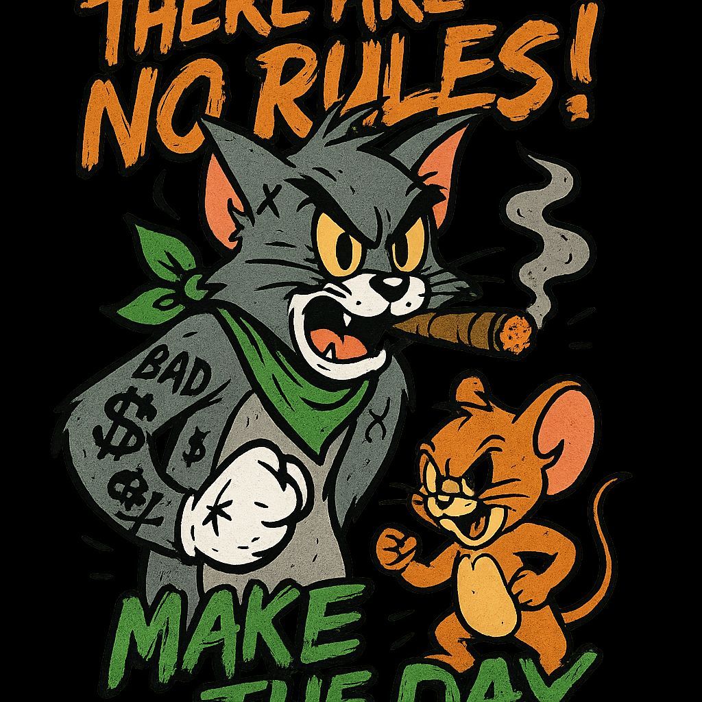 Rebellious Cartoon Tom Cat with Tattoos