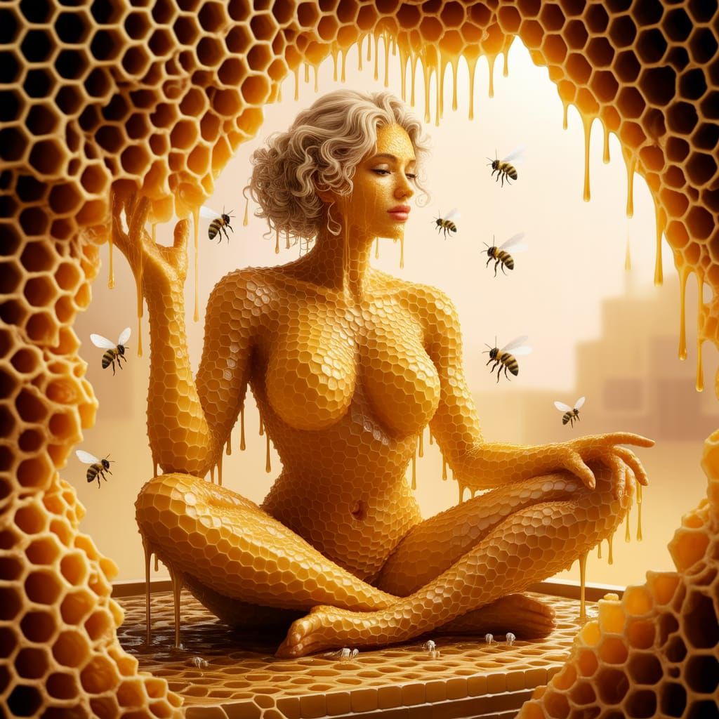 Honey Goddess in a Hive of Golden Light