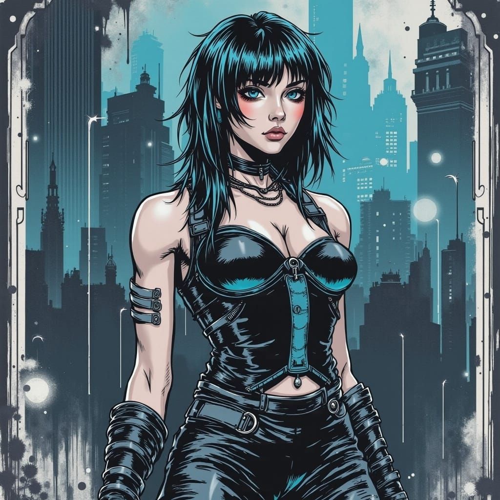 Intricate Cyborg Woman with Blue and Indigo Gradients