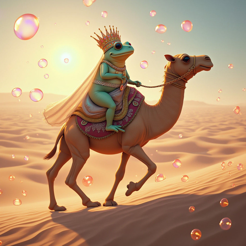 Frog Prince Rides Camel Across Desert