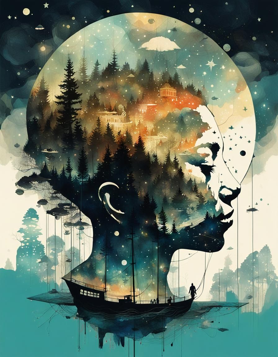 Galaxy Cat Silhouette in Maximalist Style