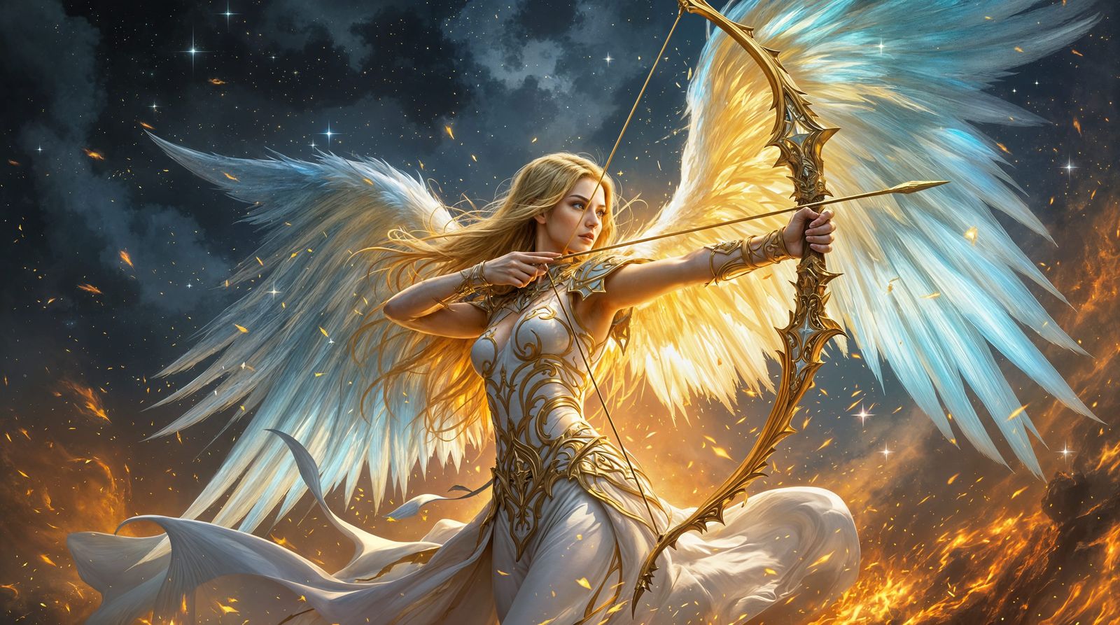 Celestial Warrior in Fiery Battle