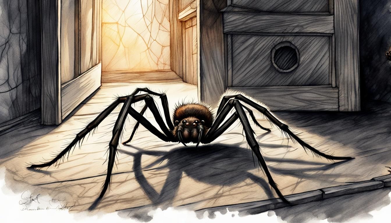 Terrifying Hairy Spider Hunts Rat: Pencil Sketch