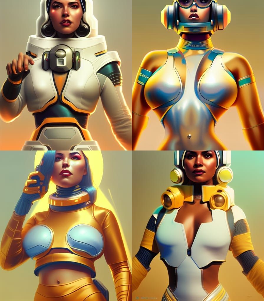 Retro Futuristic Space Women in Digital Art Style