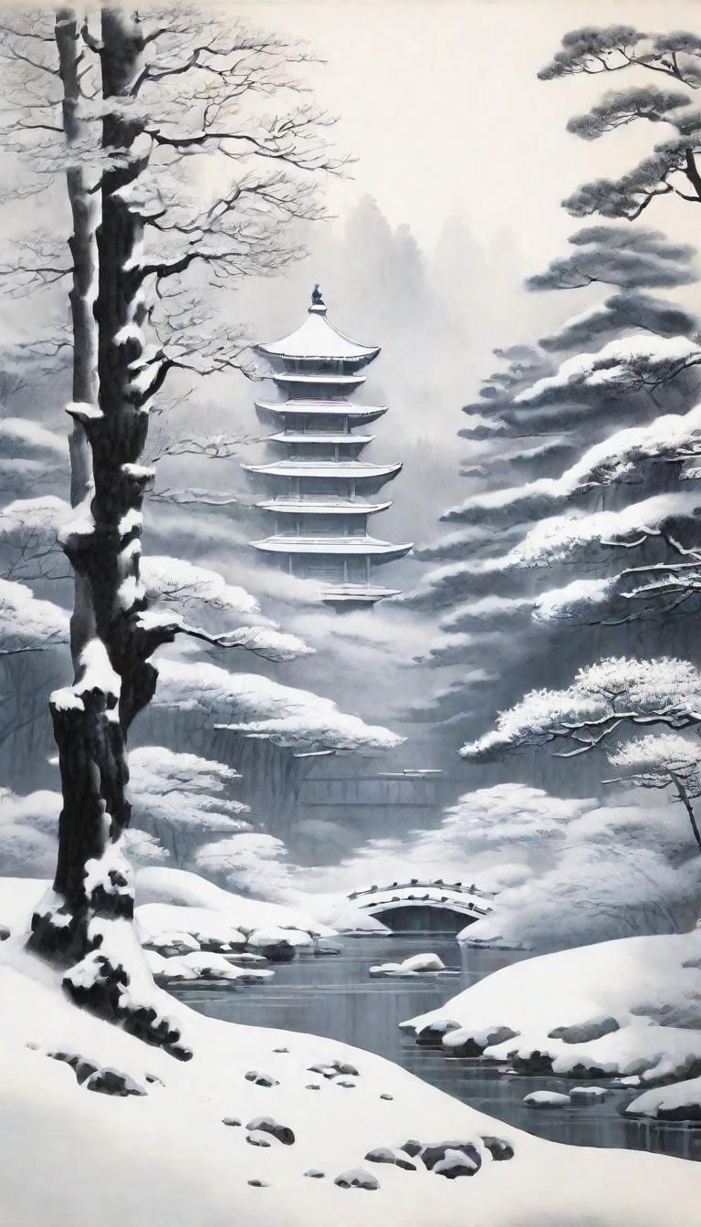 Monochromatic Winter Forest Chinese Ink Painting