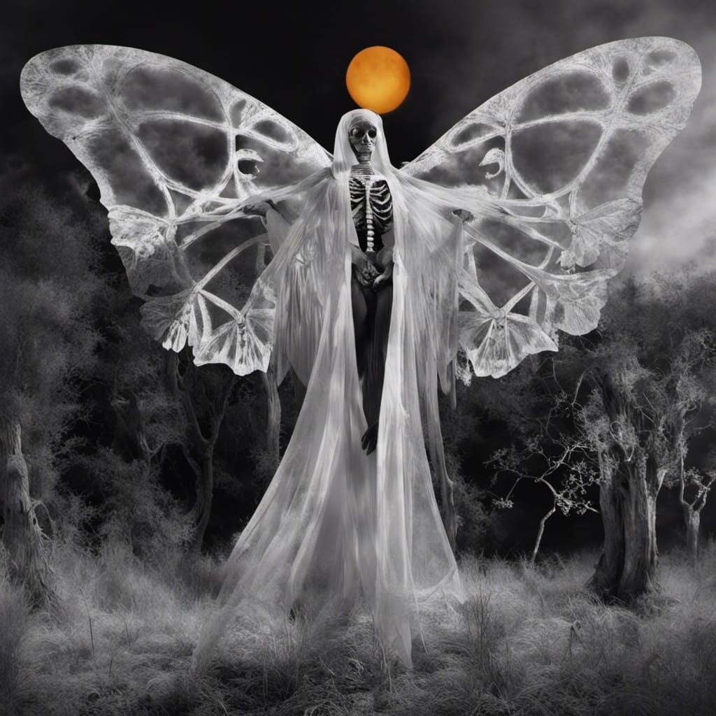 Surreal Infrared Photo of Winged Skeleton Figure