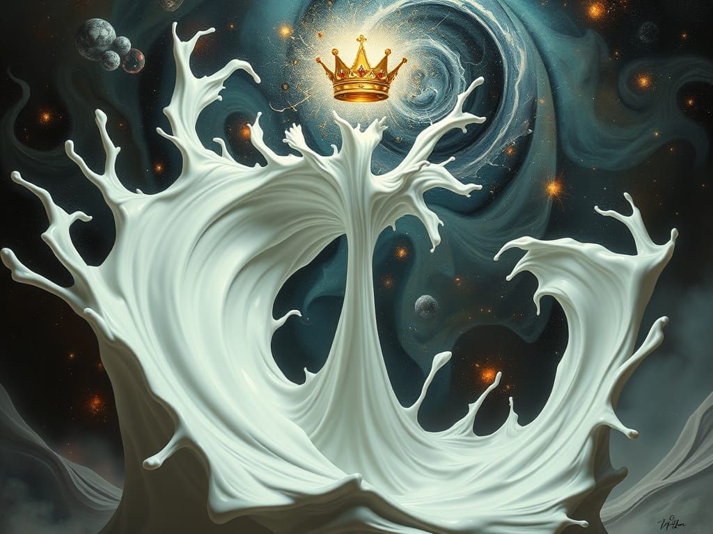 Surreal Vortex of White Liquid Towards Ethereal Crown