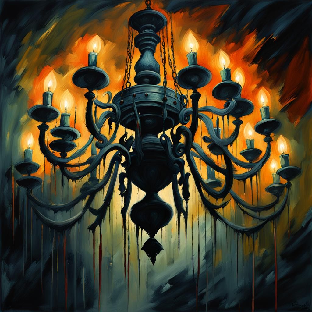 Haunted Chandelier: Noir Horror Illustration