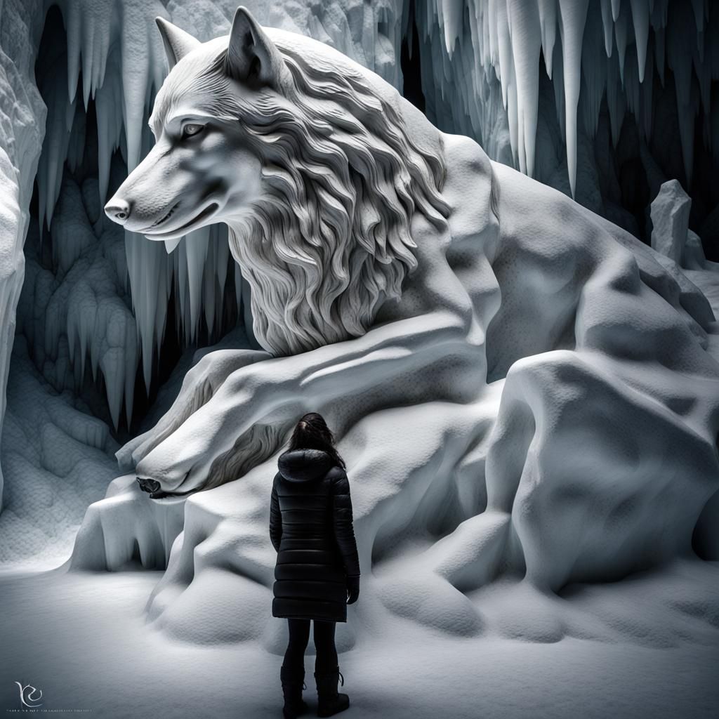 Icy Sculpture: Woman and Wolf on Mont Blanc