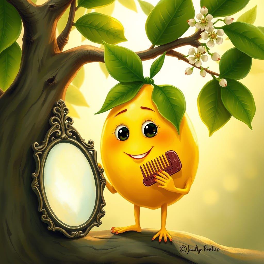 Sunny Lemon Girl Styles Whimsical Hair with Antique Comb