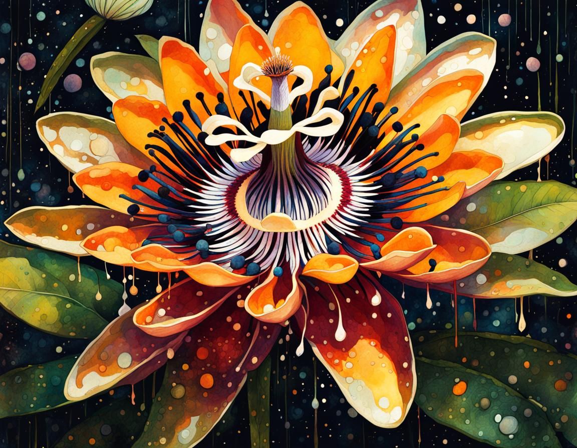 Psychedelic passiflora blooms