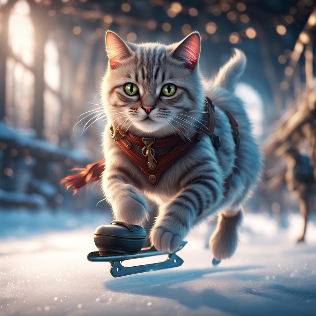 Fantastical Cat Ice Skating Concept Art