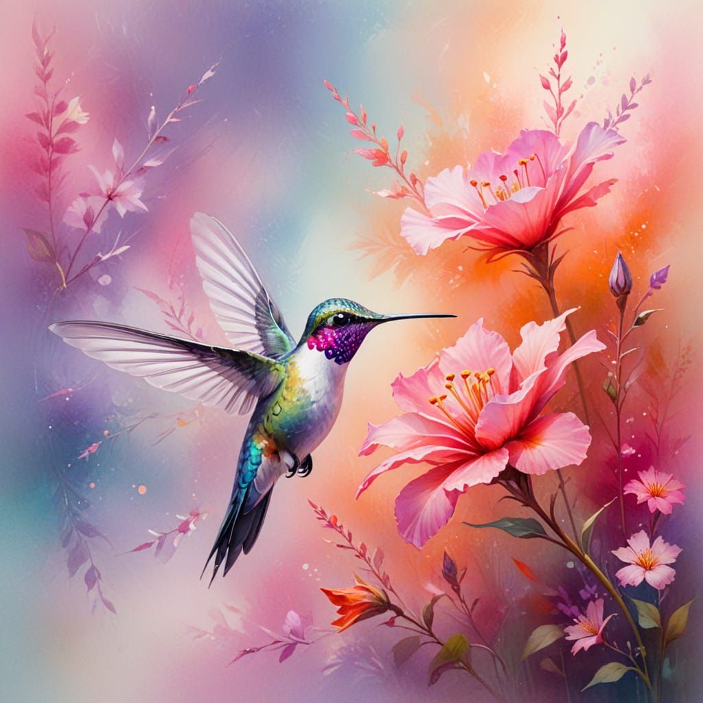 Ethereal Hummingbird in a Dreamy Garden