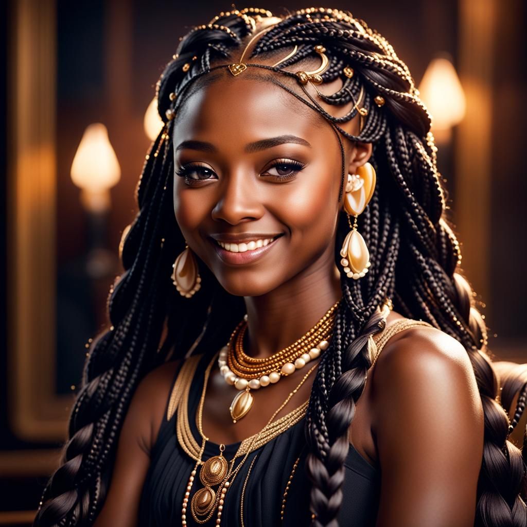Enchanting Black Princess Portrait with Detailed Braids