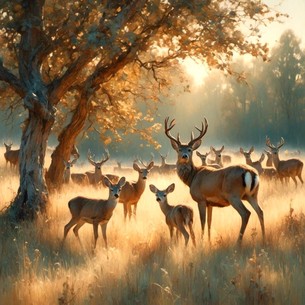 Deer Grazing: Expressionist Wildlife Art in Oil