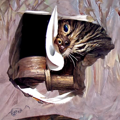 Cat's Toilet Paper Predicament: An Oil Painting