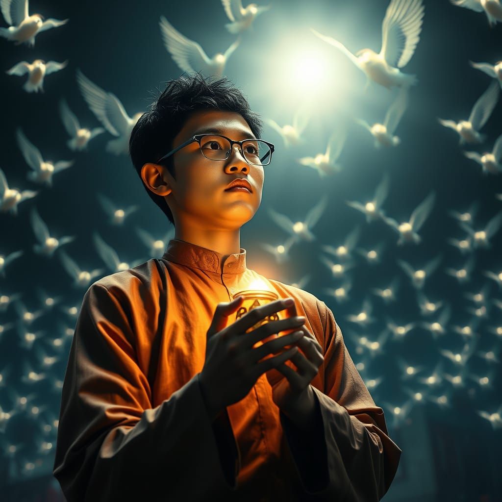 Thai Student Summons Seraphic Beings in Cinematic Scene