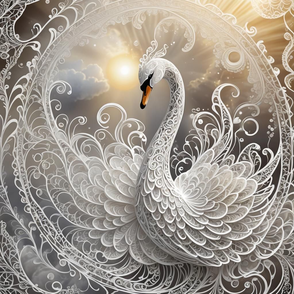 Elegant Swan Rising in Divine Light: Zentangle Art