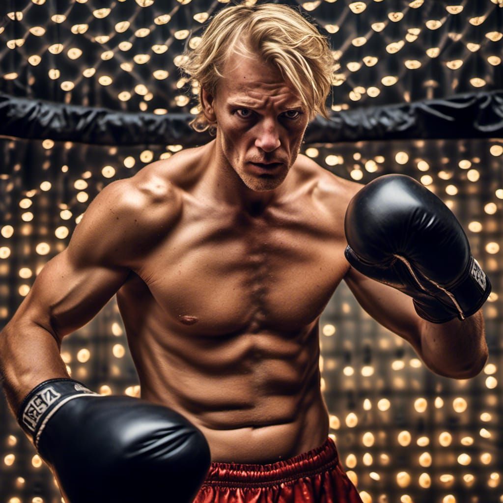 Muscled Boxer Portrait in Pyrography Style