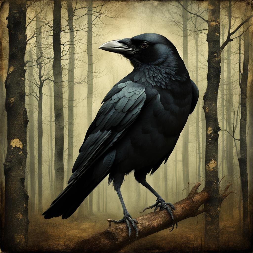 Crow in Woods: Surreal Digital Art