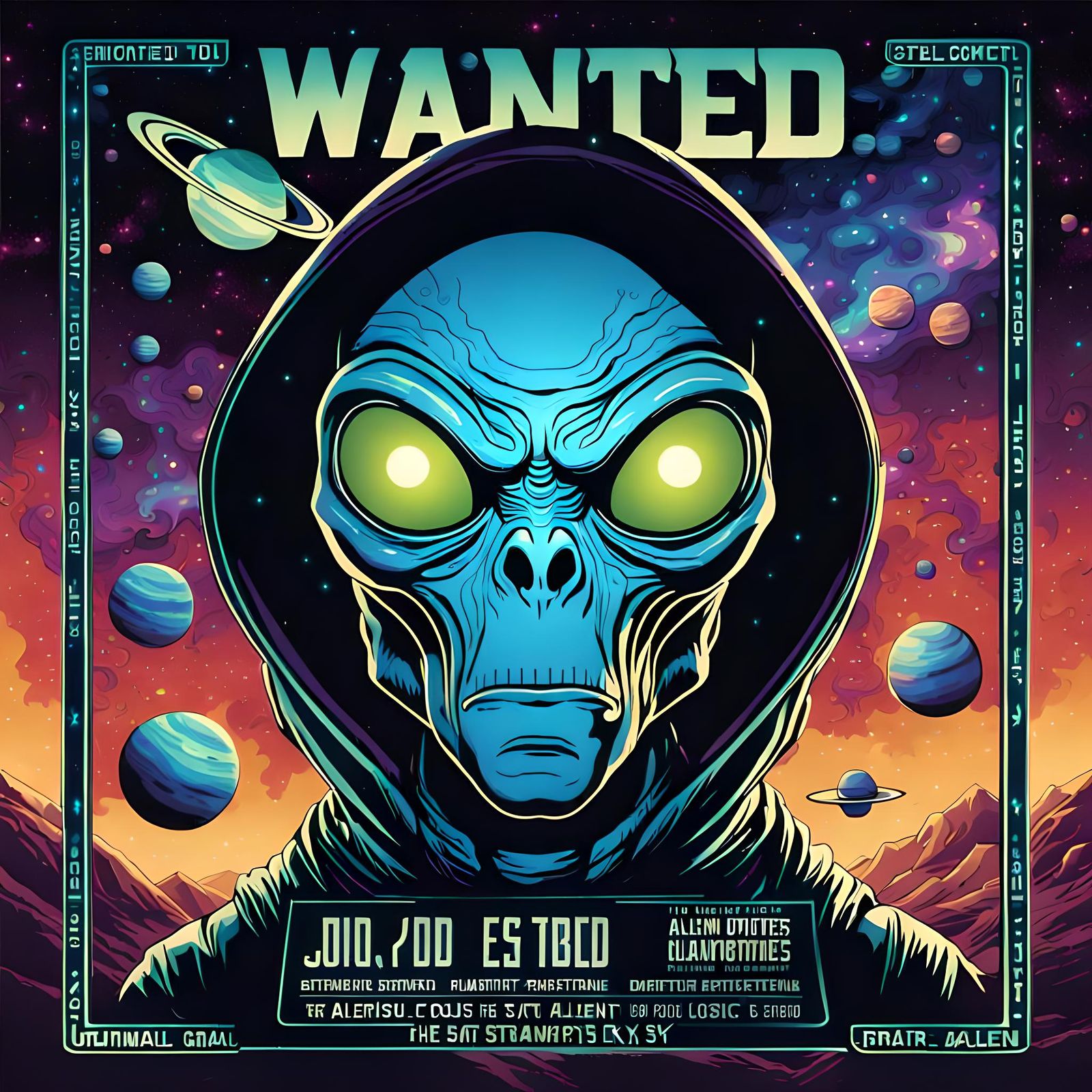 Alien Outlaw Wanted Poster in Distant Galaxy