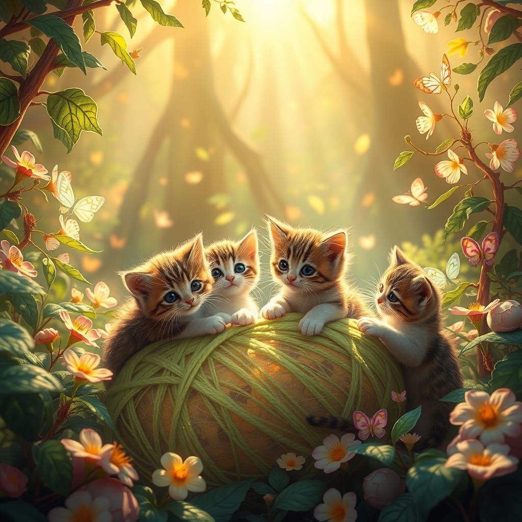 Whimsical Kittens in Enchanted Forest