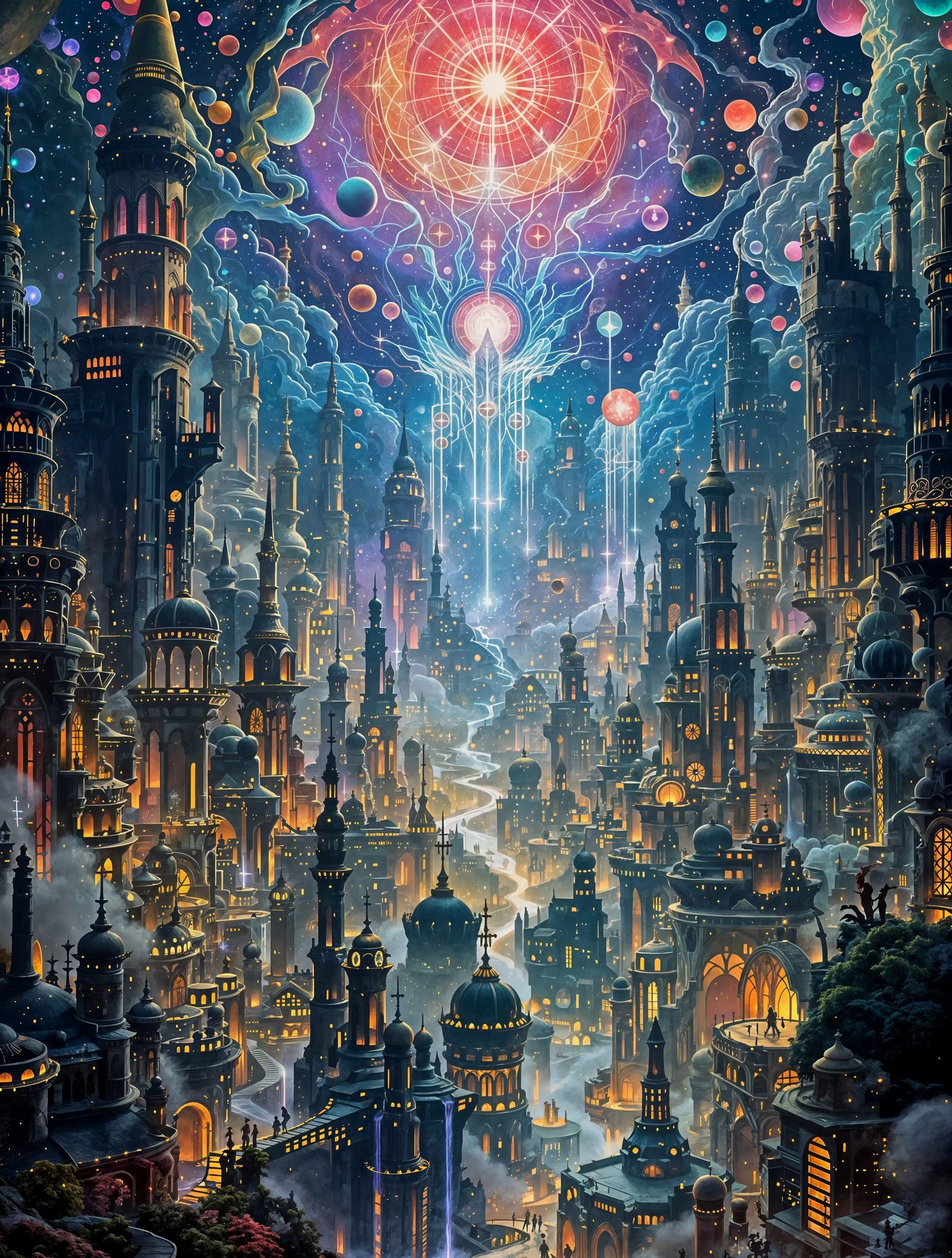 surreal Mandelbrot fractal fantastic cityscape