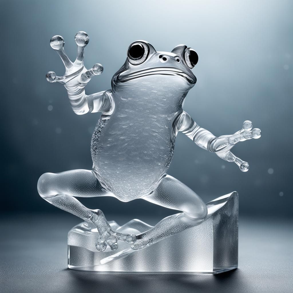 Whimsical frog got frozen mid jumping