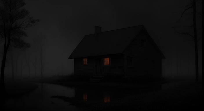 Eerie House in Forest Landscape Painting