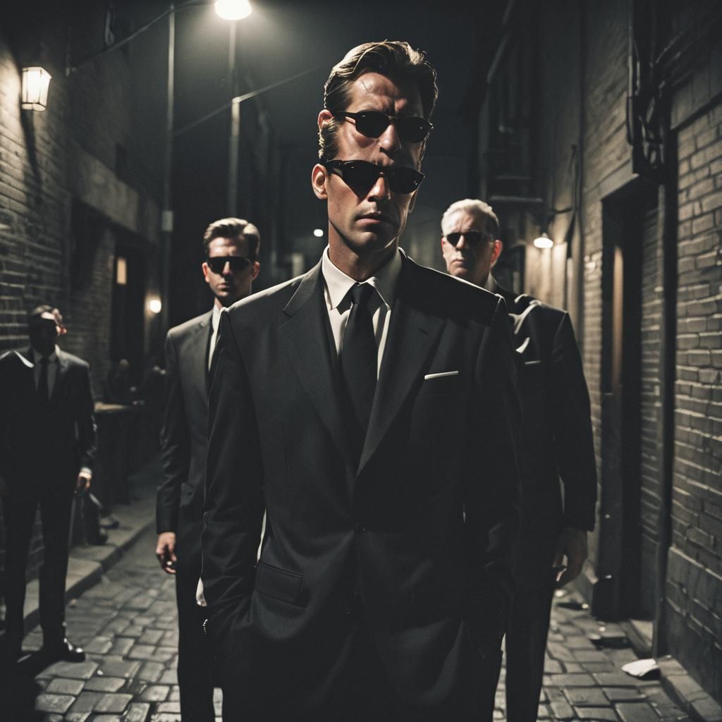 Men in Black in Dark Alleyway: Film Noir Style