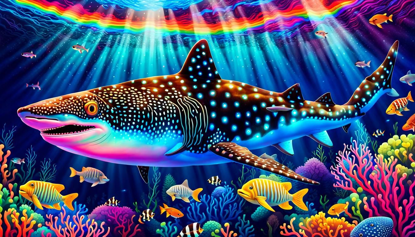 Psychedelic Whale Shark over Neon Coral Reef