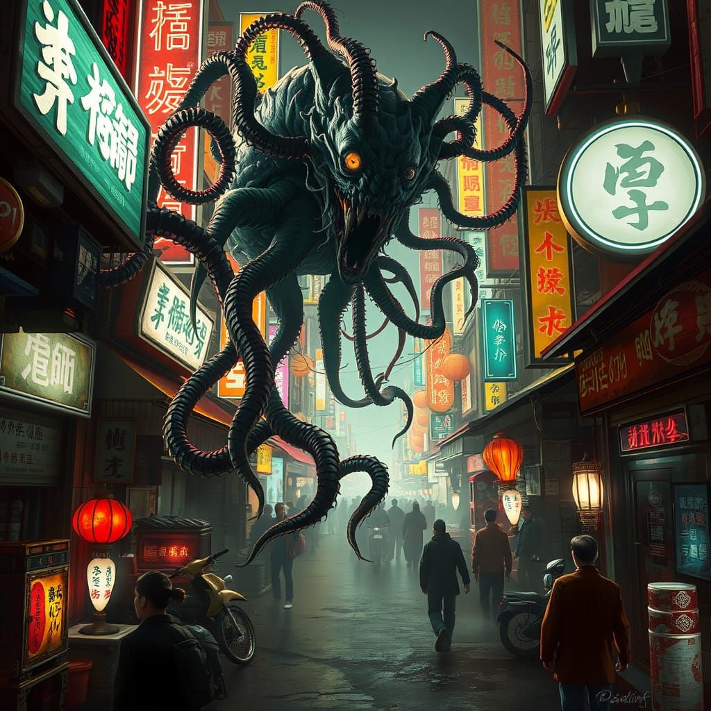 Grotesque Audrey II & Lo Pan Fusion in Neon Chinatown