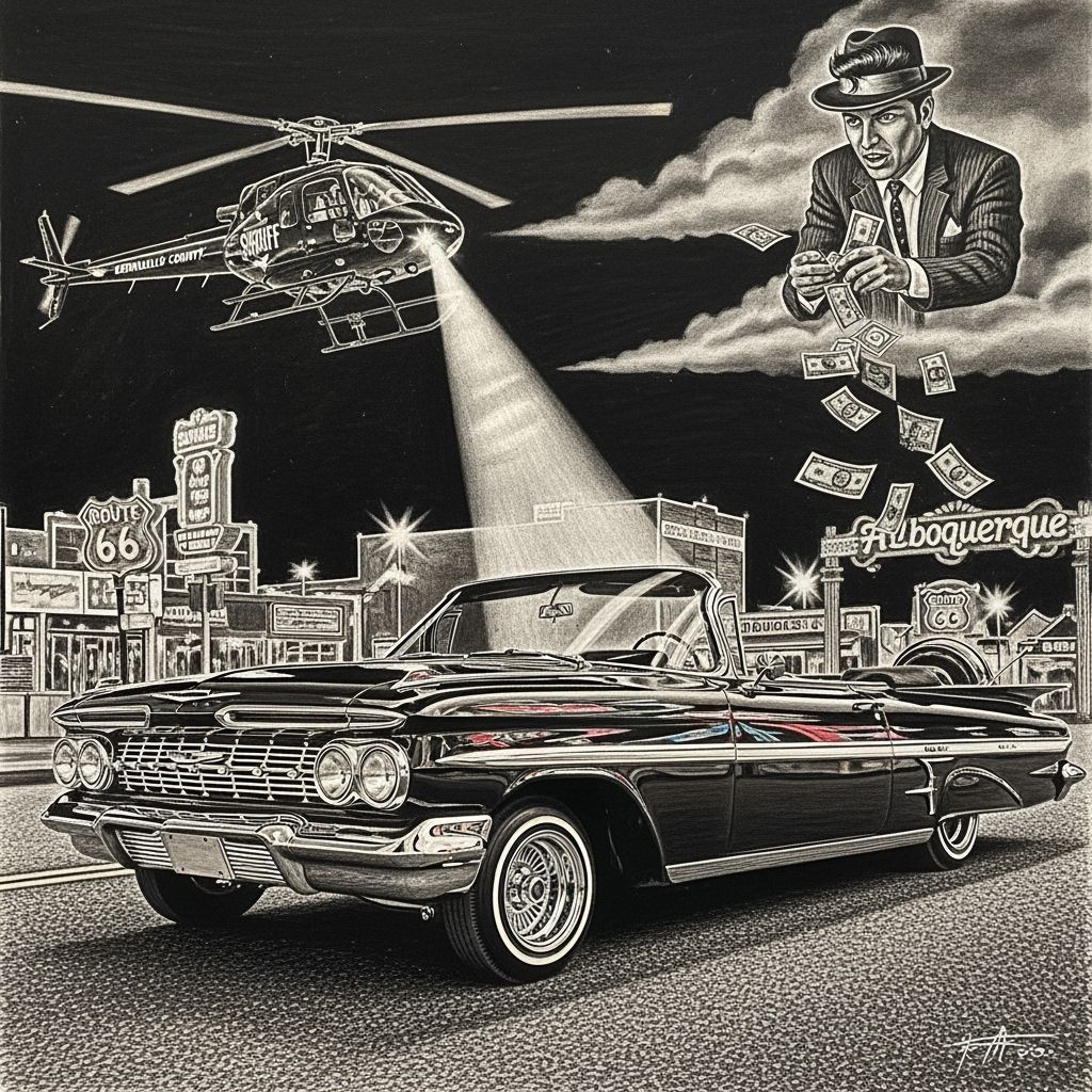 1959 Impala Lowrider on Route 66 at Night